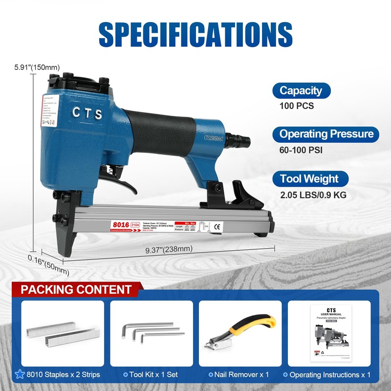 CTS 8016 Pneumatic Upholstery Staple Gun for Furniture