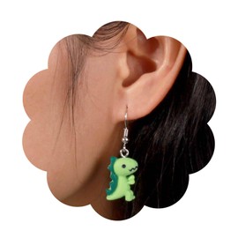 Yienate Cute Dinosaur Drop Earrings Funny Green Mini Dinosaur Dangle Earrings Statement Acrylic Cartoon Animal Dangle Earrings Tiny Dinosaur Charm Earrings Jewellery for Women, Zinc, No Gemstone