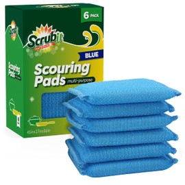 SCRUBIT Multi-Purpose Scouring Pad - Non-Scratch Cleaning Sponges for Pots, Pans, Dishes, Utensils & Non-Stick Cookware - Scrubbing Pads Use for Kitchen, Bathroom - 6 Pack Dish Sponge - (Blue)