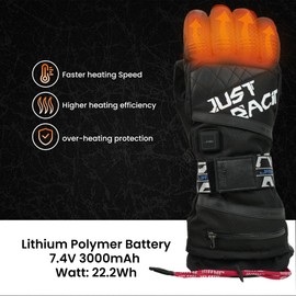 JRZHX Waterproof Rechargeable Ski Heated Gloves for Men and Women, Anti-Lost Rope, Snow Stopper, Soft Nano Heating System, Adjustable Wristband, Ideal for Skiing & Snowboarding (Black, Small)