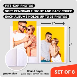 4x6 Photo Albums - (Set of 8), by Paper Plan, Mini Albums, Each Can Hold Up To 36 Photos, Works With Portrait and Landscape Pictures - Perfect for Storing Beautiful Memories