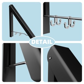 BAKON 2 Pack Clothes Drying Rack Foldable Collapsible, Folding Laundry Rack Wall Mounted Retractable Clothes Hanger for Laundry Room, Indoor & Outdoor Use, Easy Installation, Aluminum (Black)