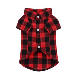 Paiaite Plaid Dog Shirt: Classic Checkered Style in Pure Cotton for Large, Medium, and Small Breeds, Comfort, Breathability, and Elegance. Perfect for Everyday Wear, and Photoshoots Red S