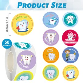500 Pcs 1.5 Inches Tooth Reward Stickers for Kids, Dentist-Themed Cartoon Tooth Stickers Roll Self-Adhesive Labels for Dental Clinics, Patient Gifts, Classroom Rewards, DIY Craft, Scrapbooking