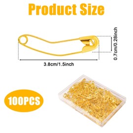 100pcs Curved Safety Pins, 1.5 Inch Bent Safety Pins Stainless Steel Quilting Basting Pins Curved Sewing Pins Accessories for Quilting Knitting Sewing Crafting (Gold)