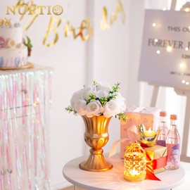 Nuptio Gold Vases for Centerpieces Wedding - 2 Pcs 9in Height Metal Urn Planter Elegant Wedding Centerpieces for Tables - Trumpet Vase for Weddings Party Decoration Centerpiece Table Decorations