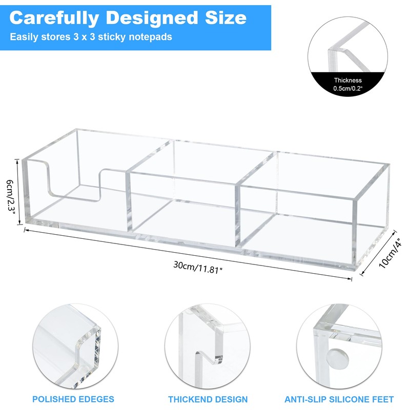 WORHE Sticky Note Holder 3in1 Clear Acrylic Memo Holder Desk