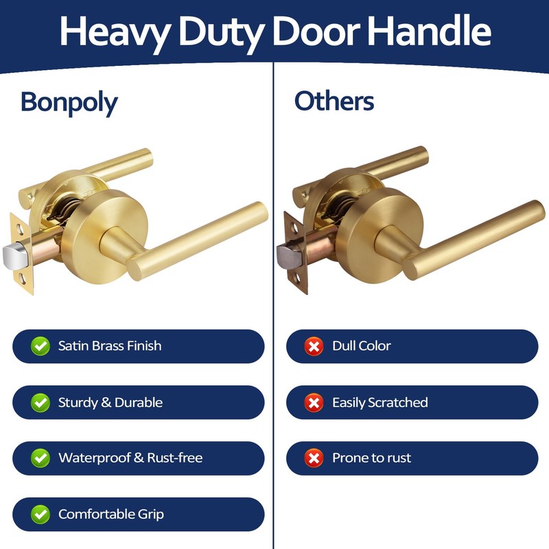 Bonpoly 2 Pack Satin Brass Door Handles, Interior Door Knobs