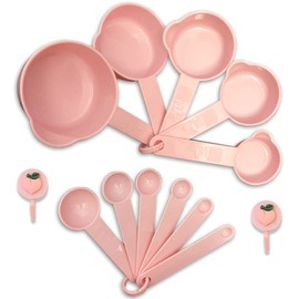 TAKANAP PINK Measuring Cups and Measuring Spoons Set of 11pcs, Plastic, Nordic color Cups, Included 2 pcs Kitchen Tool Hook Up.