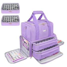 Nail Polish Organizer Holds 80 Bottles and a Nail Lamp,Nail Polish Carrying Case with 2 Removable Bags,Nail Organizers and Storage for Nail Tech,Portable Nail Polish Holder for Nail Supplies,Purple