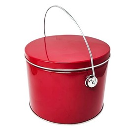 Premium Red Cookie Tins Round a Lid | For Candy, Snacks or Nuts Container, Medium size 6.5 inch diameter by 5.5 inch Height