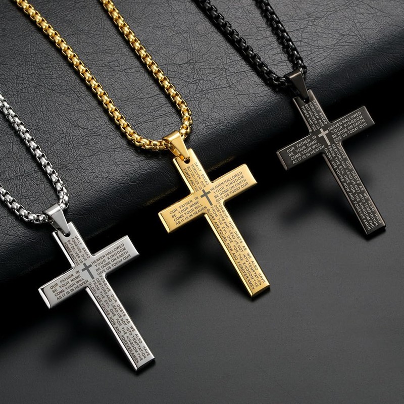 ONLYJUMP Stainless Steel Lord's Prayer Cross Pendant Necklaces for Men
