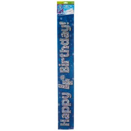 OakTree 624658" Happy 4th Birthday Foil Holographic Banner, Blue, 9 ft