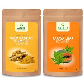 YASHU Pure Organic Kasturi Turmeric Haldi & Papaya Leaf Powder for Skin Brightening | Face Pack for Natural Glow (200g)