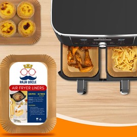 RAJA UNCLE Air Fryer Liners, Parchment Paper Liners Disposable, 100Pcs for Ninja Dual, Air Fryer Salter AF300UK AF400UK Accessories, Compatible with COSORI, Ninja, Salter & Tower Air Fryer