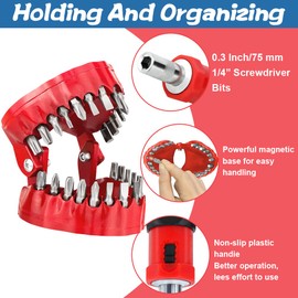 Screwdriver Bit Organizing Holder Set | Dentist Gifts for Men|Magnetic Denture Drill Bit Holder with 28 Drill Bits |Fits 1/16"-1/4" Hex Bit and Drive Bit Adapter (Red)
