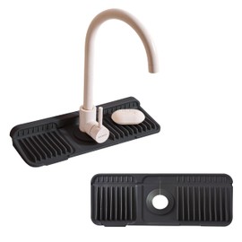 ZJWZLG 14.57" Silicone Sink Splash Guard - Essential Kitchen Sink Accessory with Drip Tray, Sponge Holder & Soap Dish, 6°Slope for Easy Drainage, Foldable & Fasten Button for Perfect Fit（Black）