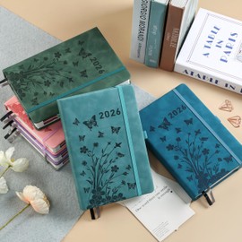 2026 Diary Day per Page, A5 Diary Page a Day January to December, Daily & Monthly Planner with Colorful Monthly Tabs, Floral Design, Elastic Pen Holder, 2 Bookmarks, Pen Loop & Inner Pocket, Teal.