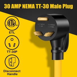 LAZMUMI 30 Amp 25 Feet RV Power Extension Cord Twist Locking, NEMA TT-30P Male to NEMA L5-30R, Heavy Duty 3 Prong 10 Guage STW with Grip Handle and Cord Organizer for RV Trailer Campers