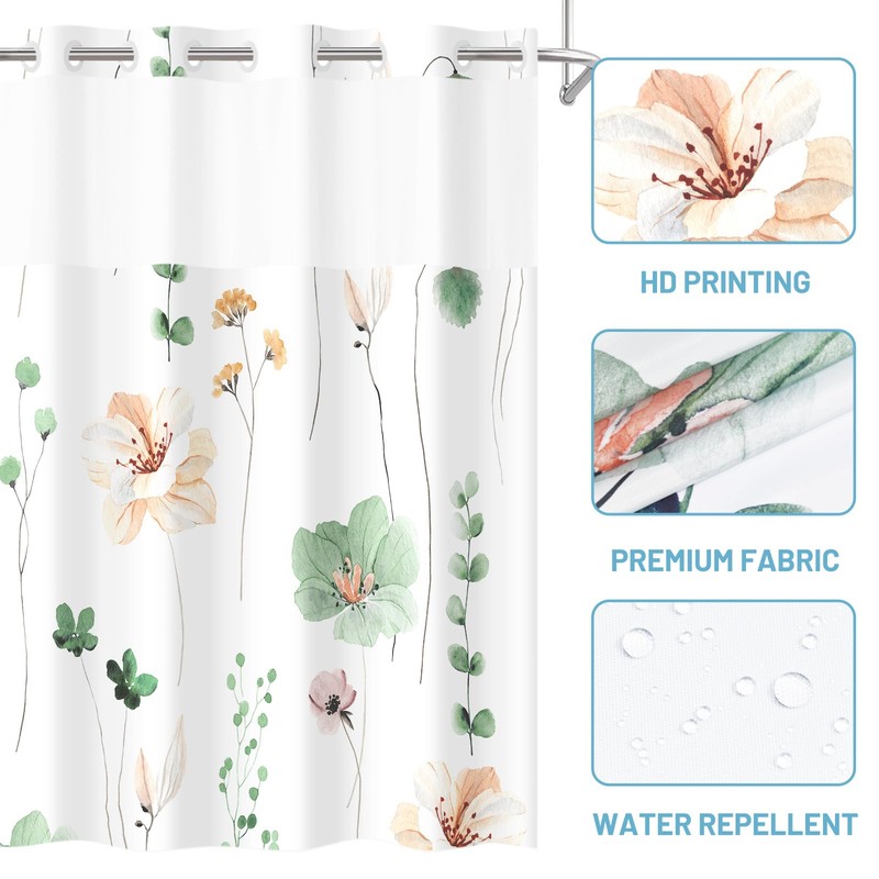WITHLOC No Hook Shower Curtain with Snap in Liner -