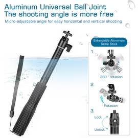 GEPULY 360° Waterproof Selfie Stick w Tripod Stand for GoPro - Underwater Stick Pole for Insta360 Hero 13 12 11 10 9 AKASO DJI OSMO Vlog Diving Extended Monopod w Phone Holder&Hand Strap