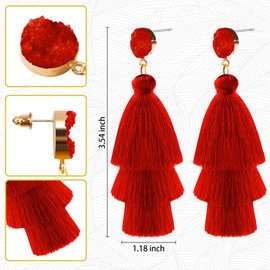 Tassel Earrings for Women,Boho Earrings for Women,Red Earrings for Women,Boho Earrings,Earrings for Women Dangling,Funky Earrings,Bohemian Earrings for Women,Festival Earrings,Funky Earrings for Women