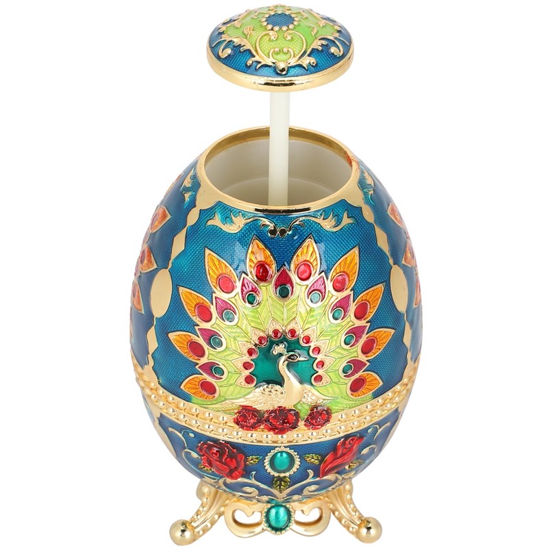 Toothpick Holder Retro Metal Peacock Egg Shape Portable Multifunctional Storage