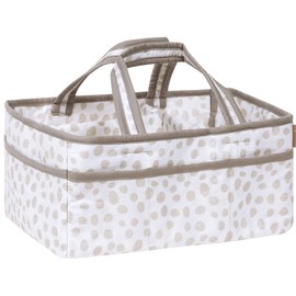 Sidney Grey and White Dalmatian Spots Print Nursery Diaper Storage Caddy - Portable Organizing Fabric Tote Bag