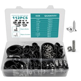 TOMSHIELE 224 PCS Cable Clamps Assortment Kit, 10 Sizes-1/4", 5/16", 3/8", 1/2", 5/8", 3/4", 1", 1-1/4", 1-3/4", 2", Rubber Cushioned Insulated Clamps (with Screws)