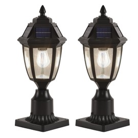 Solar Post Lights Outdoor 2 Pack, Motion Sensor Solar Lamp Post Lights with Pier Mount Base, Waterproof Outdoor Post Lights for Garden Wood Fence Deck