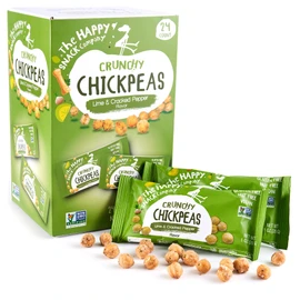 The Happy Snack Company Crunchy Chickpeas Lime & Cracked Pepper 24 x 1 oz. 5g Plant Based Protein & 120 Cals. Gluten,Nut & Dairy Free, Non-GMO and Vegan.