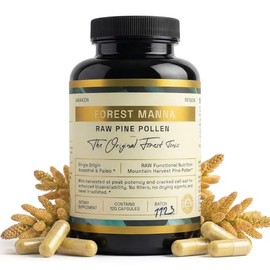Cápsulas Polen Pino Raw Cosechado Salvaje Una Sola Fuente Pared Celdas Agrietadas 120 Veganas Forest Foods