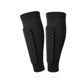 WEZCHUGHAOL 2-Pack Football Shin Guards with Honeycomb Pads - Soccer Compression Sleeves Built-in Calf Support, Breathable Shin Protectors for Men Women Youth (Black, L)