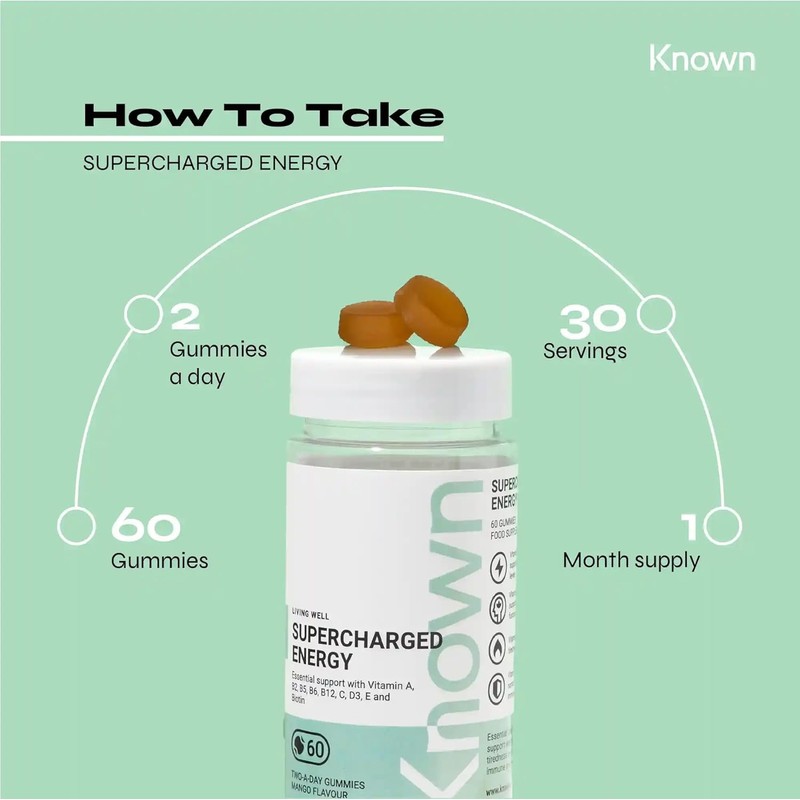 Known Tasty Supercharged Energy Gummies - B Vitamins, Vitamin C,
