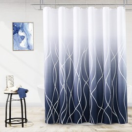 Long Shower Curtains 84 Length Blue Curtain and Liner Ombre Bath Curtains for Bathroom Navy Blue and White Shower Curtain Set with Snap-in Fabric Liner Indigo 72x84