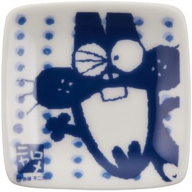 Fujio Akatsuka 904506 Bakabon Nyarome Petite Square Plate, 2.2 inches (5.5 cm), Blue