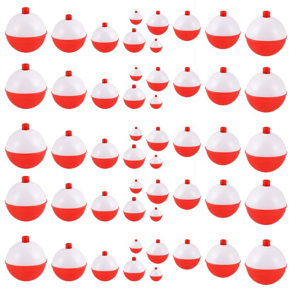 Coopay Fishing Bobbers 30Pcs-50Pcs/Lot Hard ABS Fishing Floats Set Snap on Float Red/White Bobbers Push Button Round Buoy Floats Fishing Tackle Accessories (1inch-50pcs)