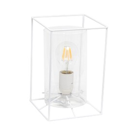 Elegant Designs LT1215-WHT 9" Contemporary Metal Cube Table Lamp, for Living Room, Bedroom, Office, White with Clear Glass