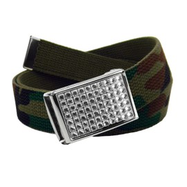 Build A Belt 1.25" Wide Clear Rhinestone Flip Top Belt Buckle with Canvas Web Belt (Womens Large Army Camo)