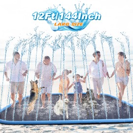 Lewtemi 12 ft Extra Large Non Slip Splash Pad 144" for Adult Kids and Dog Giant Thicken Sprinkler Pool Summer Outdoor Toys Fun Backyard Fountain Play Mat for Family Pet Dog(Square Style)