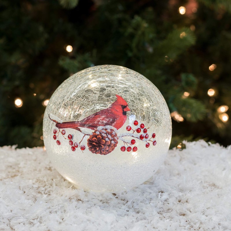 Mark Feldstein & Associates Cardinal on Pinecone Crackle Glass Small