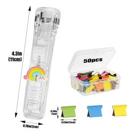 CAIRIAC Clam Clip Dispenser Plastic Push Stapler Rainbow Paperclip Dispensers 2 Pack Manual Office Staplers Paper Clips Dispenser School Supplies Stapler with Small Multi Colored Binder Clips 50pcs
