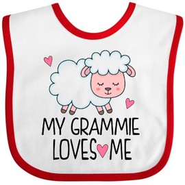 inktastic Grammie Loves Me Grandchild Lamb Baby Bib White and Red 42e4d