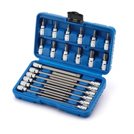 CASOMAN 3/8"Drive Extra Long and Standard Torx Bit Socket Set, 24 Piece Torx Star Bit Set, T10 to T60, Length: 150mm, CR-V & S2 Steel