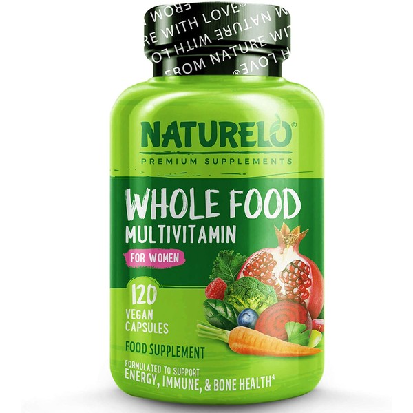 NATURELO Whole Food Multivitamin for Women - Natural Vitamins, Minerals, Raw Organic Extracts - Supplement for Energy and Heart Health - Vegan - Non GMO - 120 Capsules