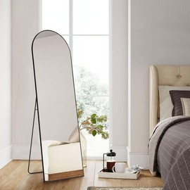 SweetcrispyFun Full Length Mirror, Floor Standing Mirror Full Body Mirror with Stand, Wall Mirror Full Length Aluminum Alloy Thin Frame Hanging or Leaning for Living Room Bedroom Cloakroom Decor:_Black-Arched_30×71 Inch