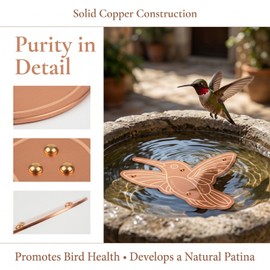 WAEKIYTL 99.99% Pure Copper Bird Bath Disk, 0.6mm Reinforced Triple-Point Support, Lower Cleaning Frequency for Physical Safe Water Purify Universal Fit for Outdoor Bird Bath & Bowl (Copper Bird)