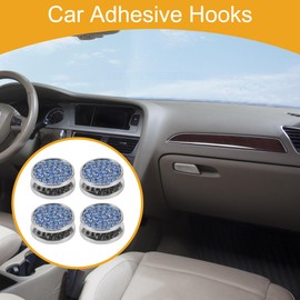 Partuto 4 Pcs Universal Car Storage Hooks for Every Car, SUV, Van, Truck Car Adhesive Hooks Sturdy Metal Rhinestone Blue 0.91"x0.91"
