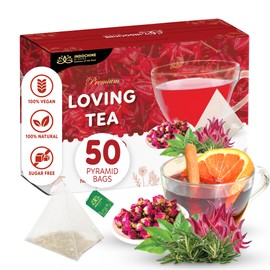 Indochine Blends Loving Tea | Hibiscus Flower, Rose Tea, Rosemary Tea, and Black Tea | 2g x 50 Tea Bags| Sugar-Free, Caffeine-Free Herbal Tea | Pyramid Chamber Tea Bags | Rich in Natural Goodness and Flavor