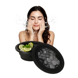 Kuguar Face Bowl for Ice with Built-In Icetray, Silicone Ice Facial Folding Washbasin, Facial Plunge Bowl, Face Icebath at Home，Black